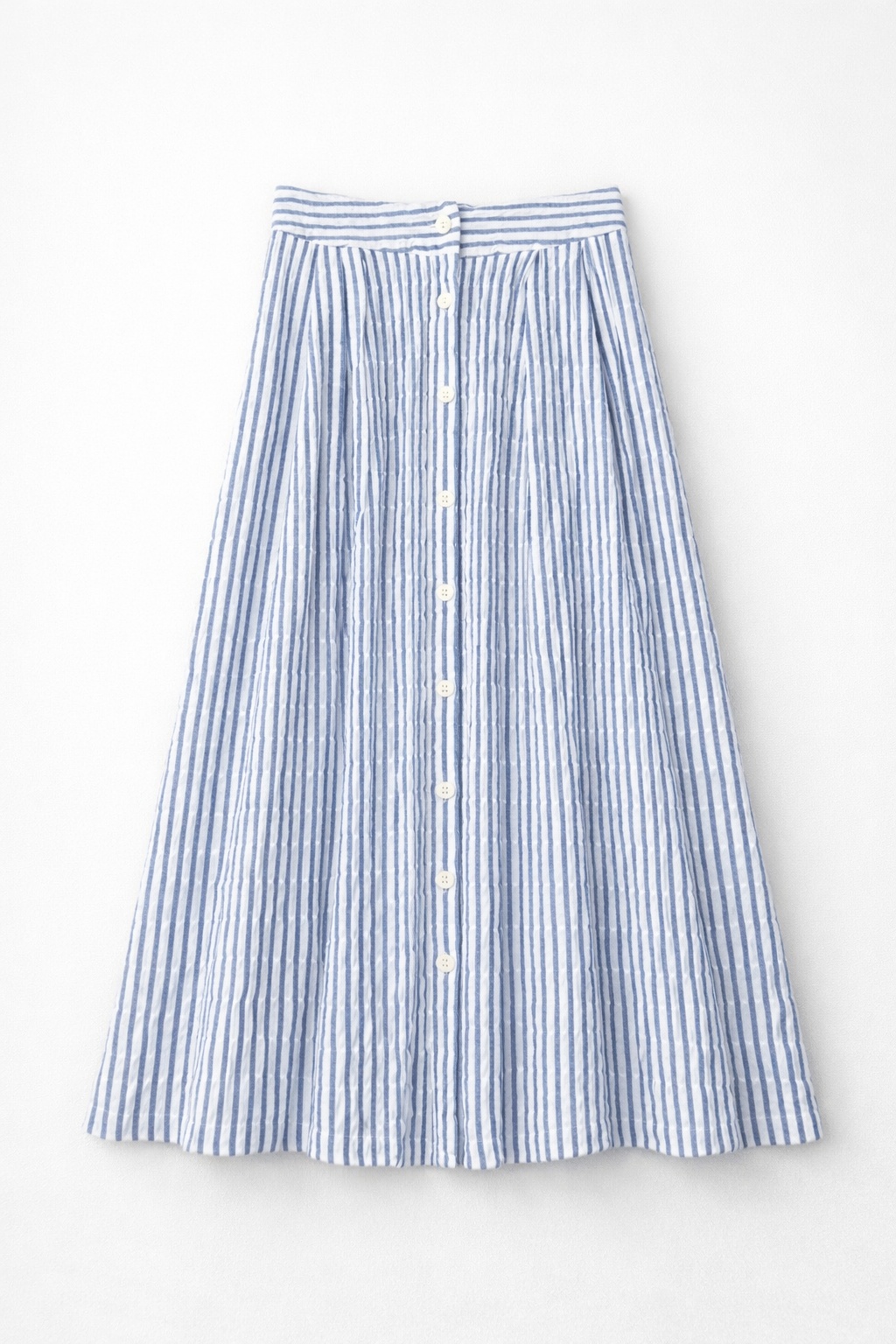 Спідниця міді з бавовни у блакитно-білу смужку